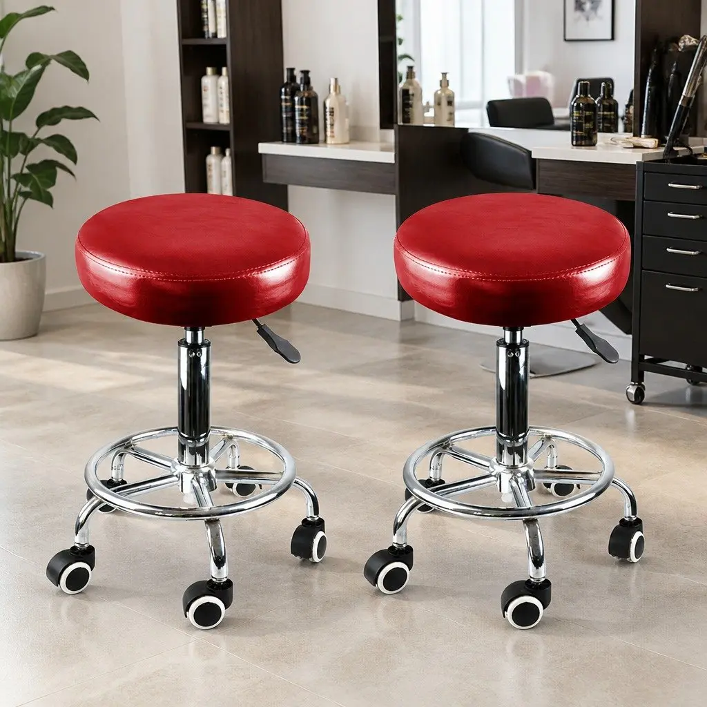 Salon Stool Red Adjustable Height Swivel with Rolling Casters