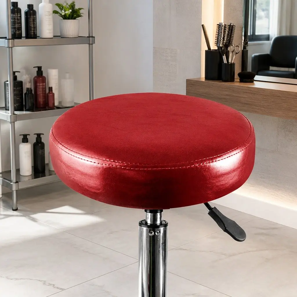 Salon Stool Red Adjustable Height Swivel with Rolling Casters