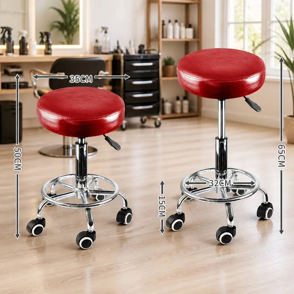 Swivel Salon Stool Burgundy Height Adjustable 360 Degree Swivel Rolling Casters