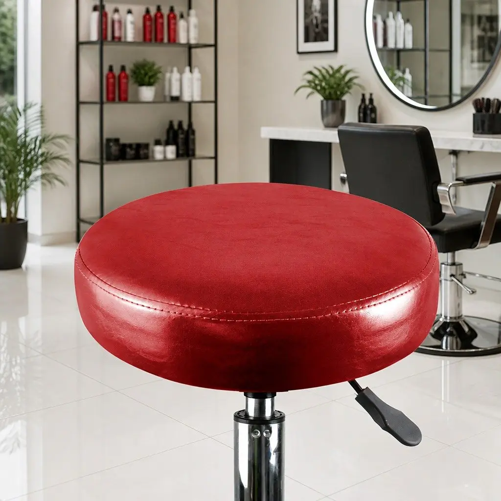 Swivel Salon Stool Burgundy Height Adjustable 360 Degree Swivel Rolling Casters