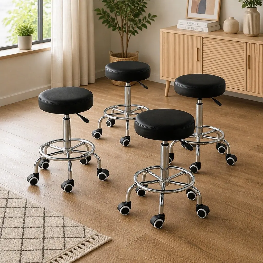 Swivel Bar Stools Teal Height Adjustable Chrome Footrest PU 4 Piece