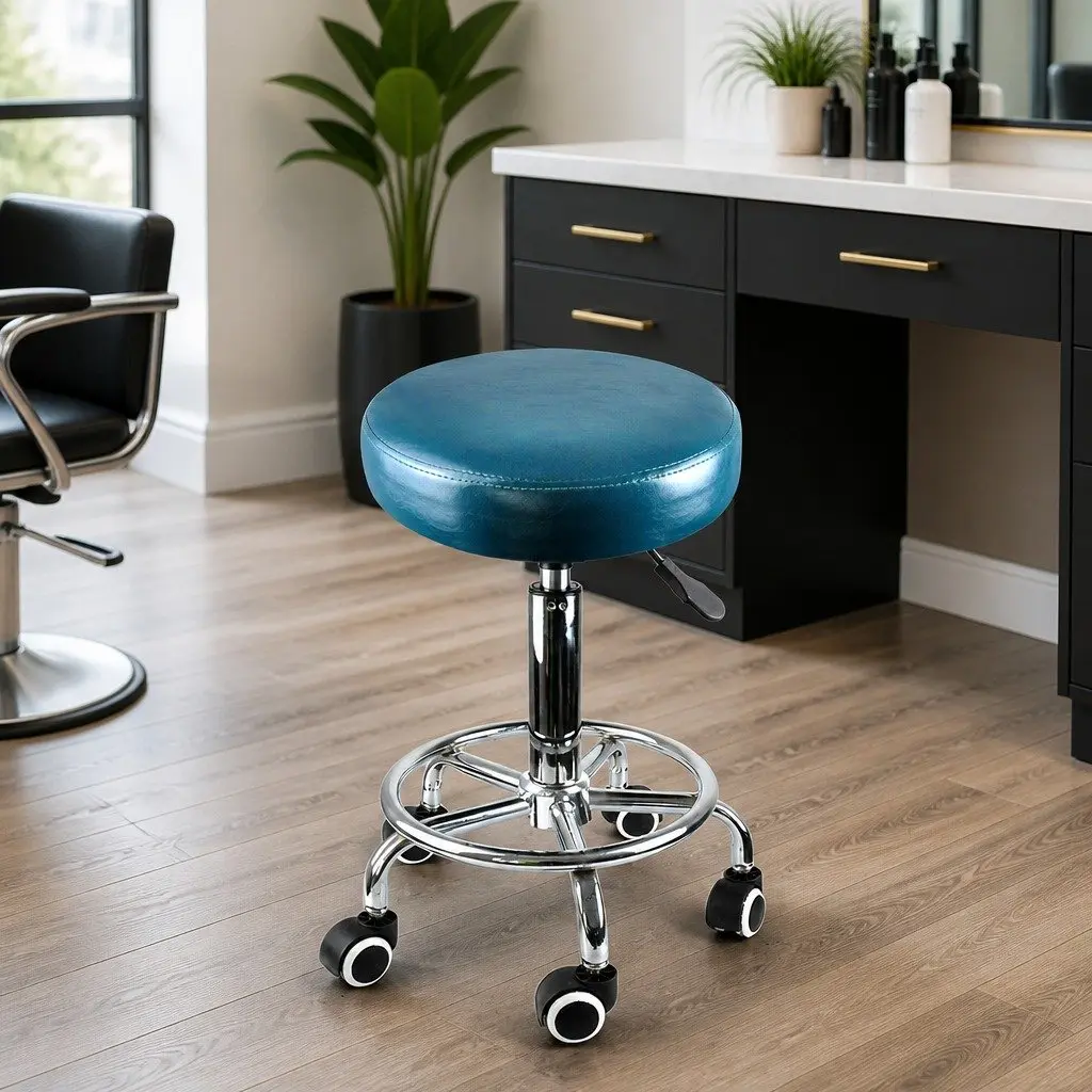 Salon Swivel Stool Teal Height Adjustable 360 Degree Rotation PU Leather Upholstery
