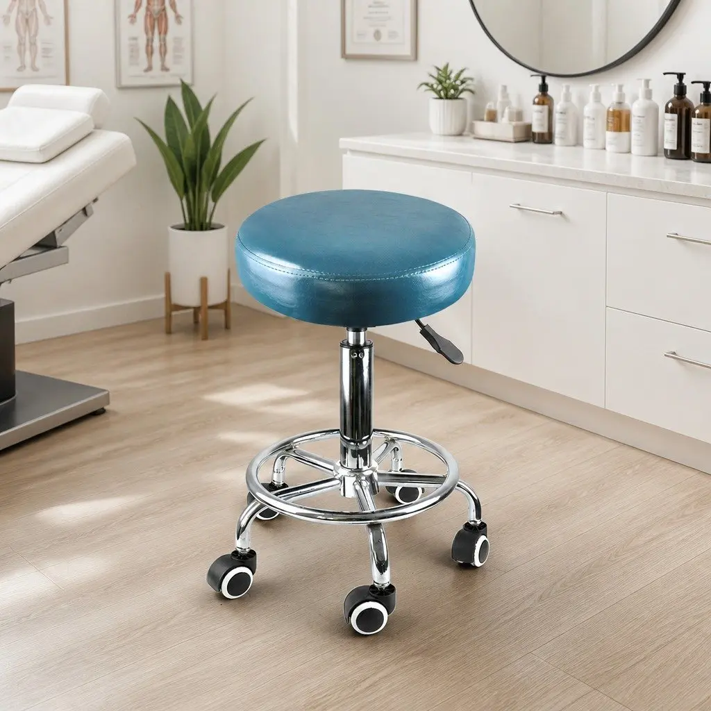 Salon Swivel Stool Teal Height Adjustable 360 Degree Rotation PU Leather Upholstery