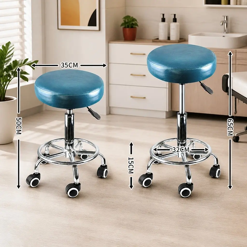 Salon Swivel Stool Teal Height Adjustable 360 Degree Rotation PU Leather Upholstery