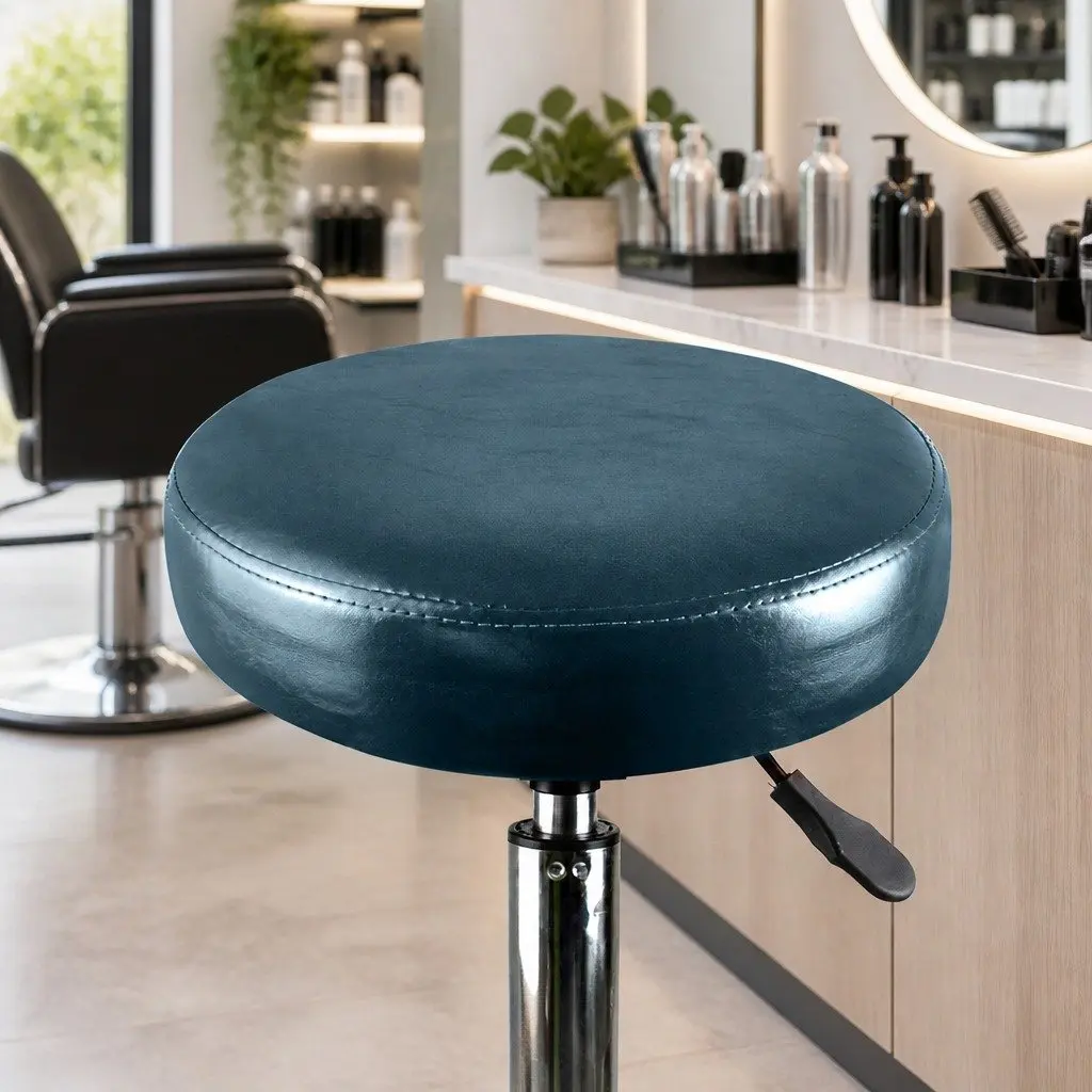 Salon Swivel Stool Teal Height Adjustable 360 Degree Rotation PU Leather Upholstery