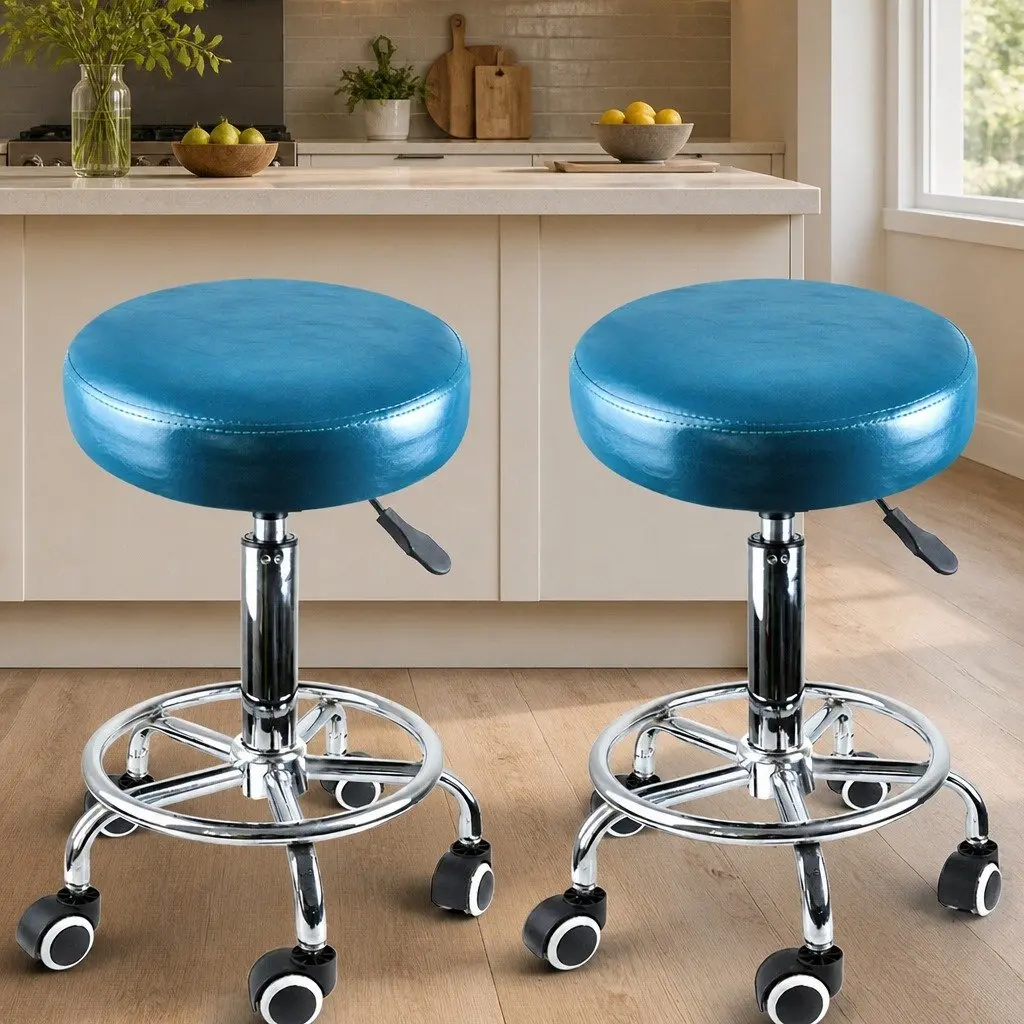 Salon Swivel Stool Teal Height Adjustable 360 Degree Rotation PU Leather Upholstery
