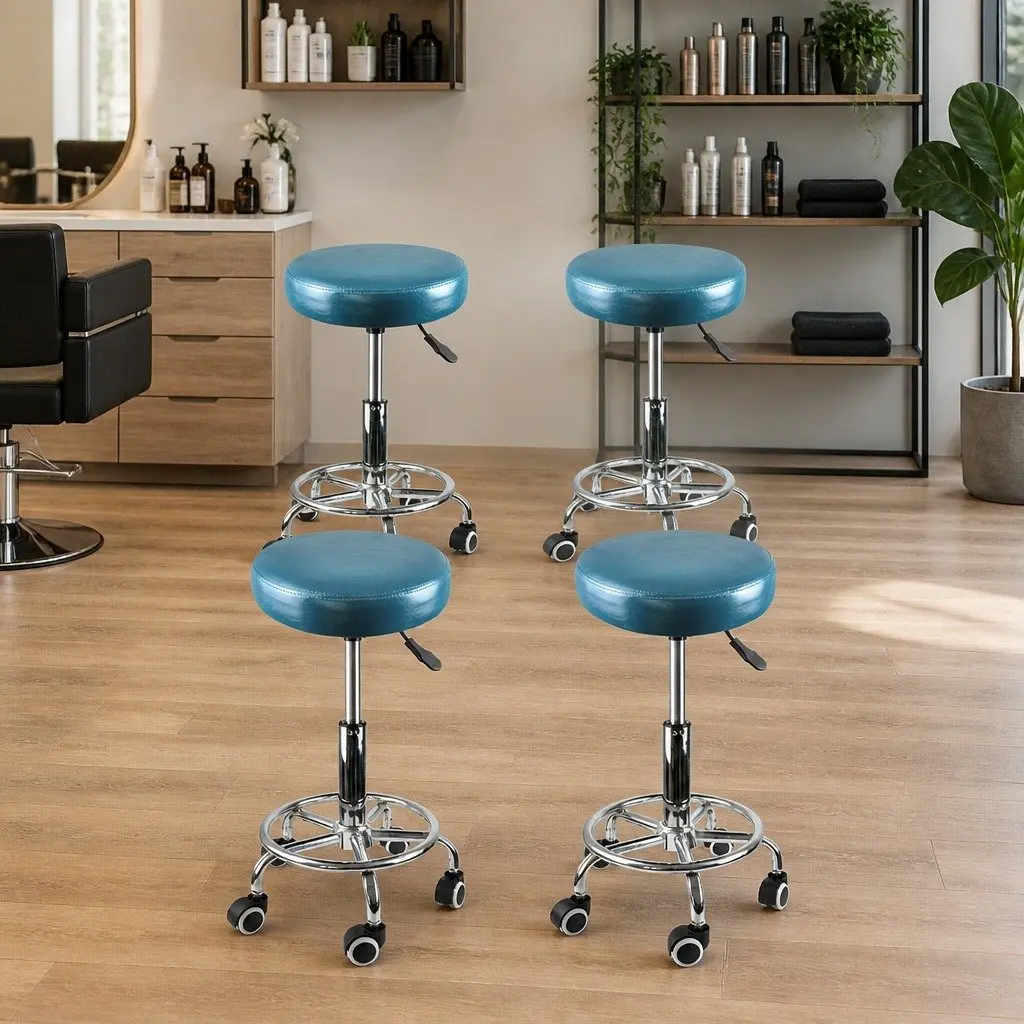 Swivel Bar Stools Teal Height Adjustable 4 Piece Salon Stool with Wheels