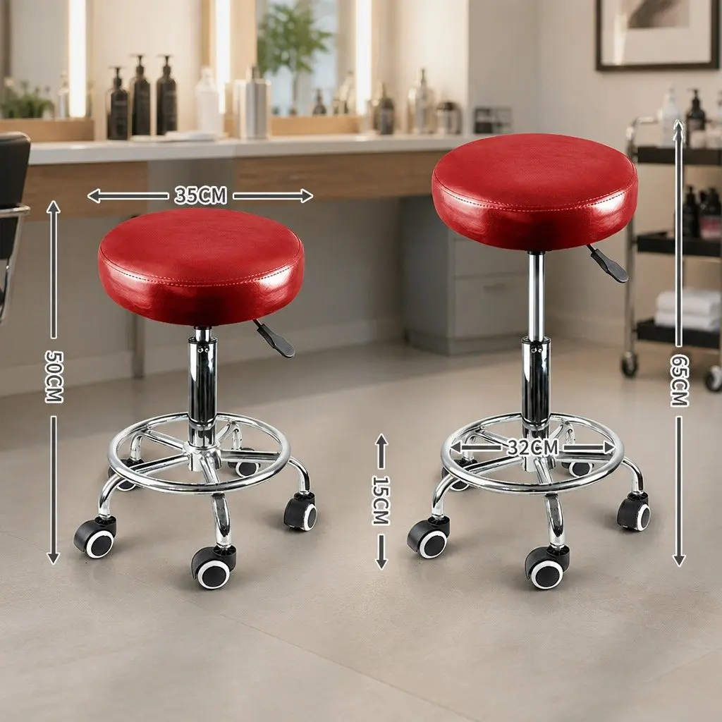 Salon Stool Red Adjustable Swivel Chair PU Leather High Density Foam