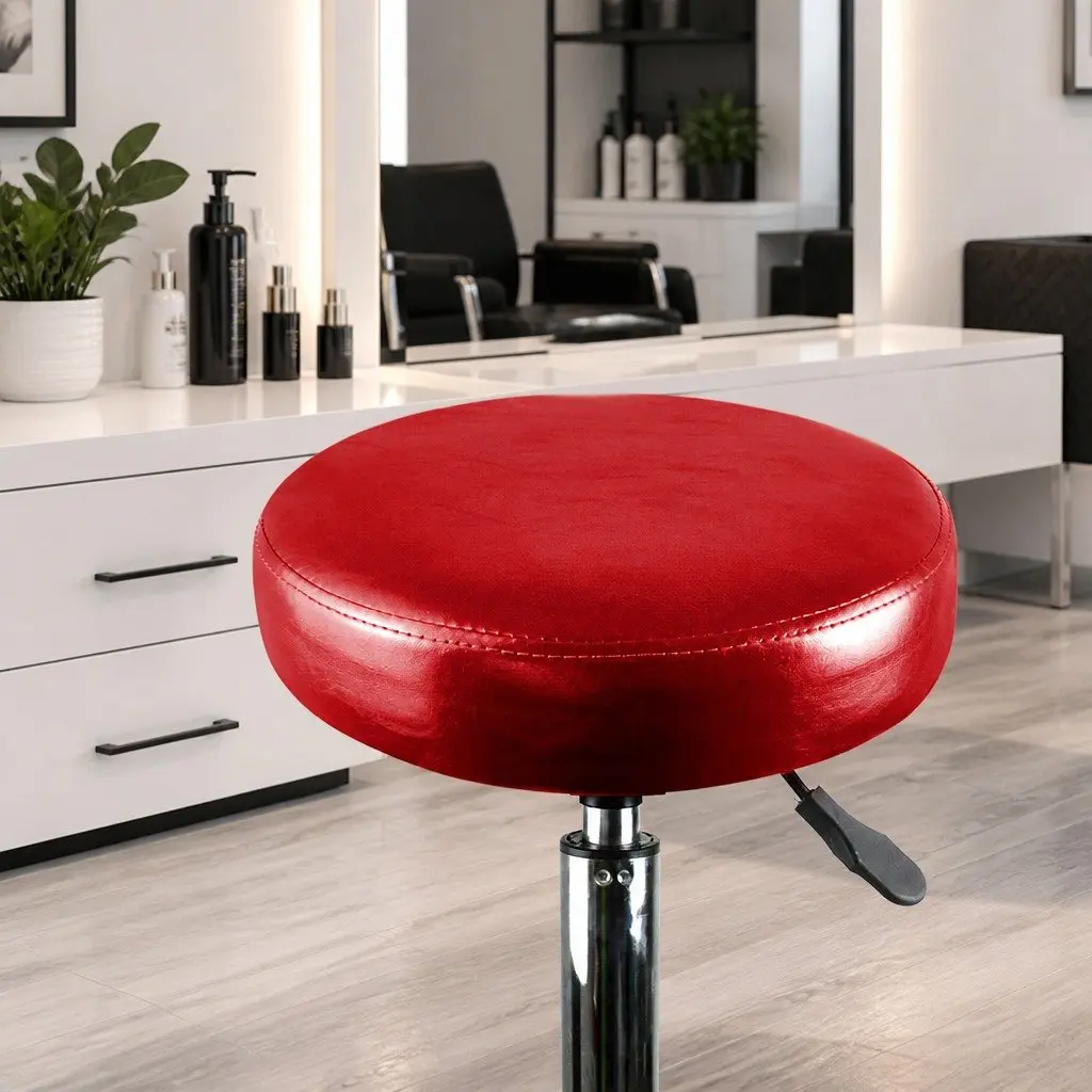 Salon Stool Red Adjustable Swivel Chair PU Leather High Density Foam