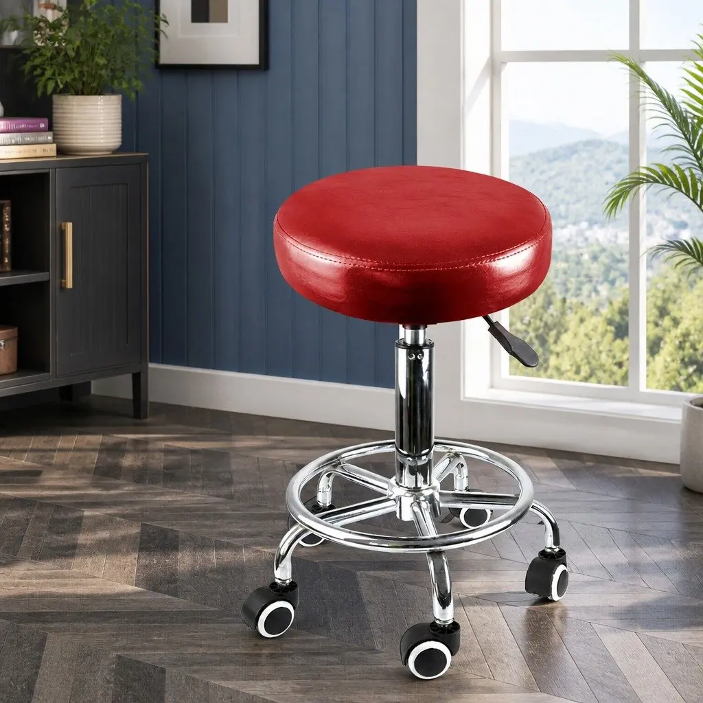 Salon Stool Red Adjustable Swivel Chair PU Leather High Density Foam