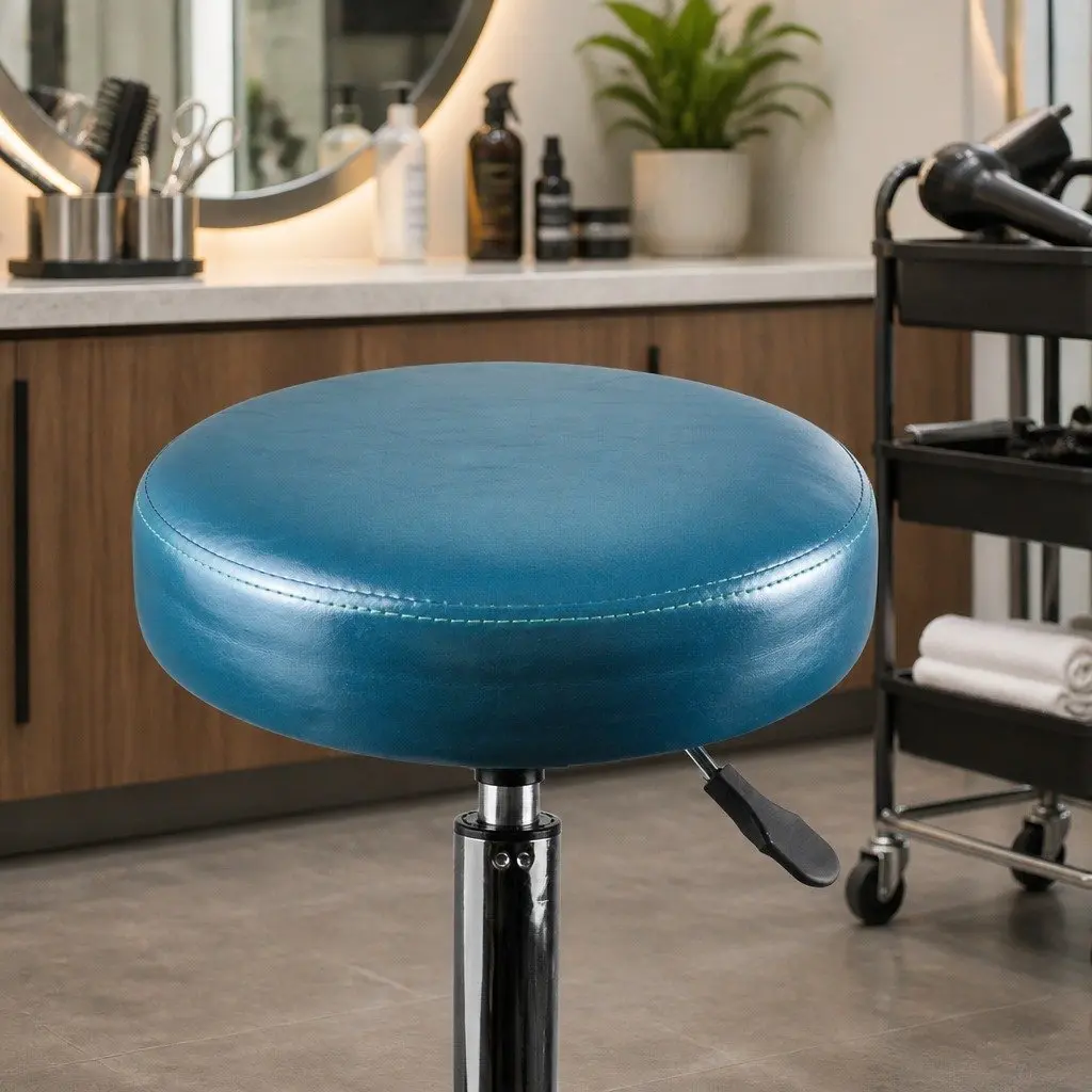 Salon Stool Teal PU Leather Seat Height Adjustable 360 Degree Swivel Rolling Casters for Office Spa Massage Room