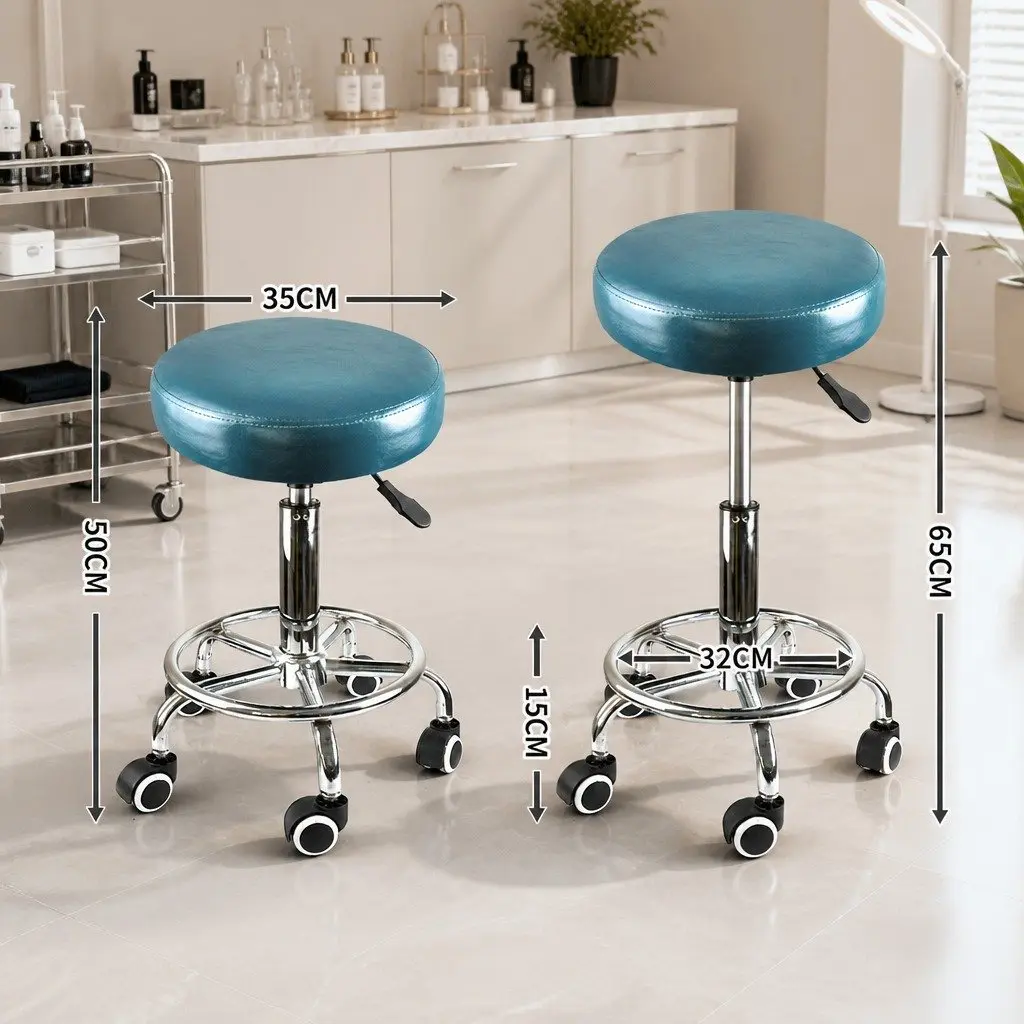 Salon Stool Teal PU Leather Seat Height Adjustable 360 Degree Swivel Rolling Casters for Office Spa Massage Room