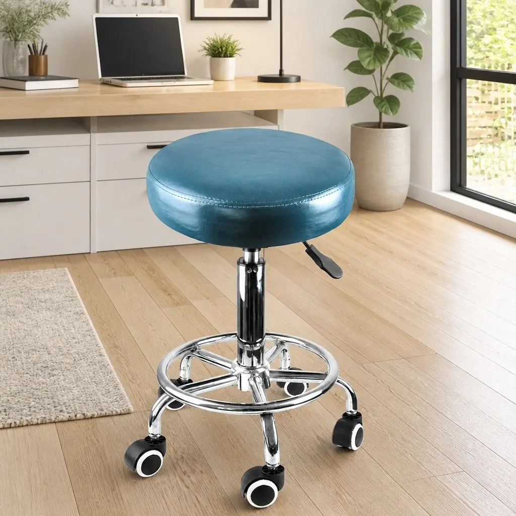 Salon Stool Teal PU Leather Seat Height Adjustable 360 Degree Swivel Rolling Casters for Office Spa Massage Room