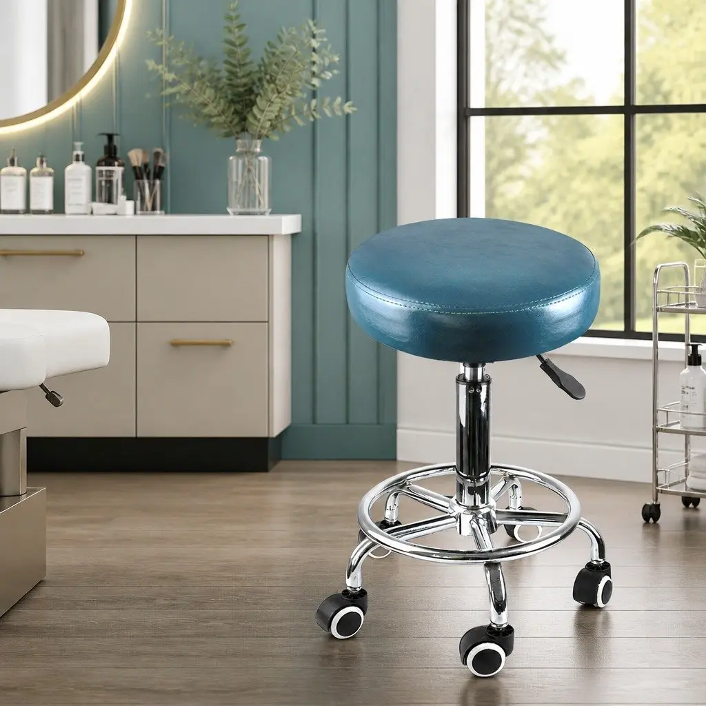 Salon Stool Teal PU Leather Seat Height Adjustable 360 Degree Swivel Rolling Casters for Office Spa Massage Room