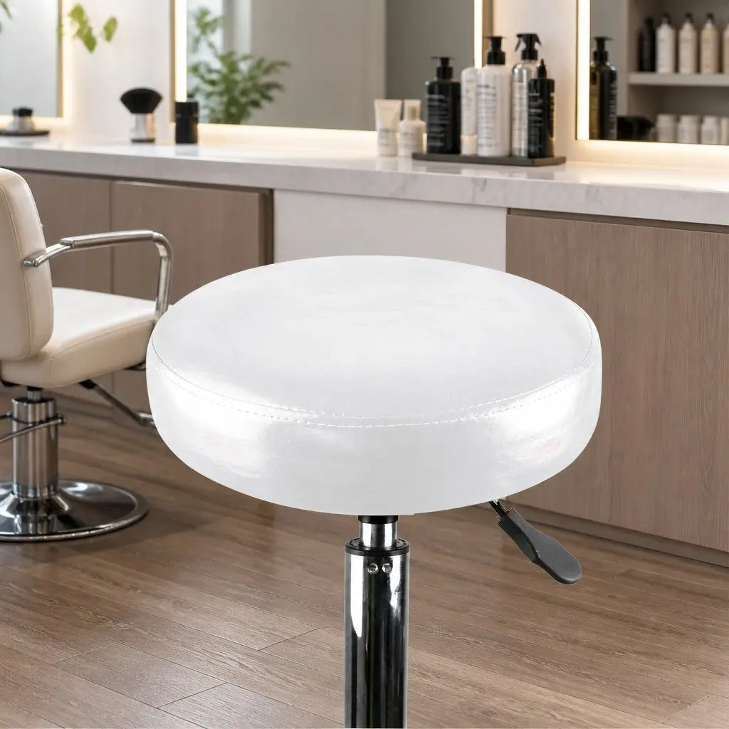 Salon Stool White PU Leather 360 Degree Swivel Gas Lift Hydraulic with Casters