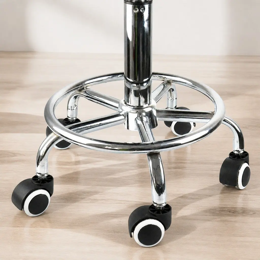 Salon Stool White PU Leather 360 Degree Swivel Gas Lift Hydraulic with Casters