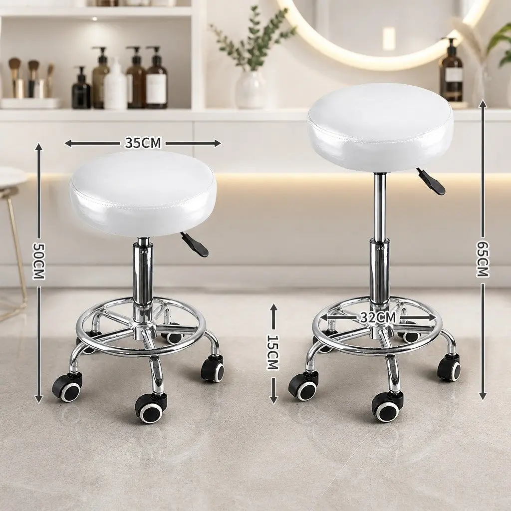 Salon Barstool White Height Adjustable 360° Rotation Smooth Rolling Casters
