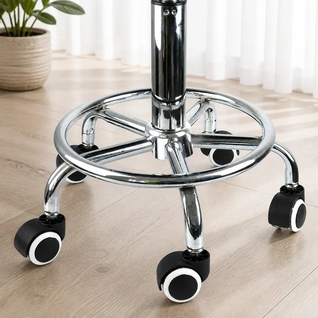 Salon Barstool White Height Adjustable 360° Rotation Smooth Rolling Casters