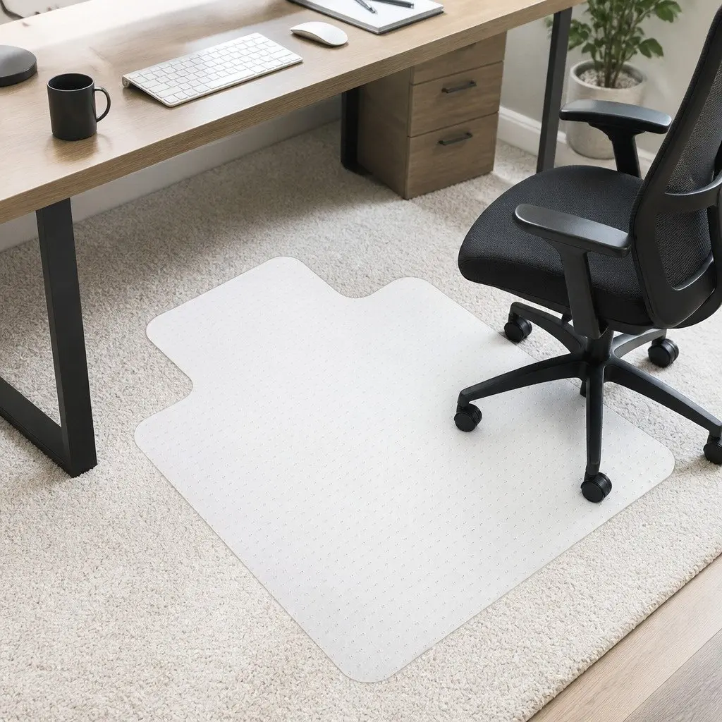 Chair Mat White 135cm x 114cm Gripper Backing for Carpet Floor Protection
