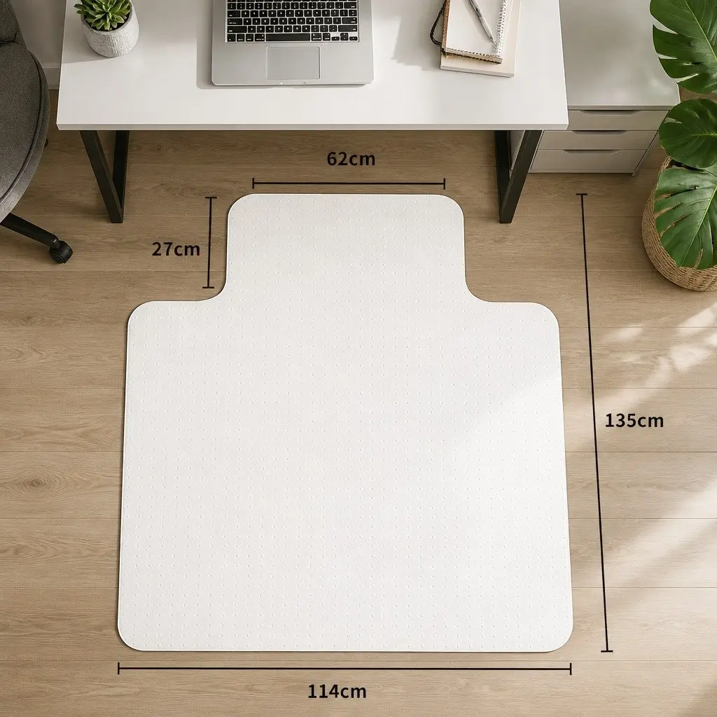 Chair Mat White 135cm x 114cm Gripper Backing for Carpet Floor Protection