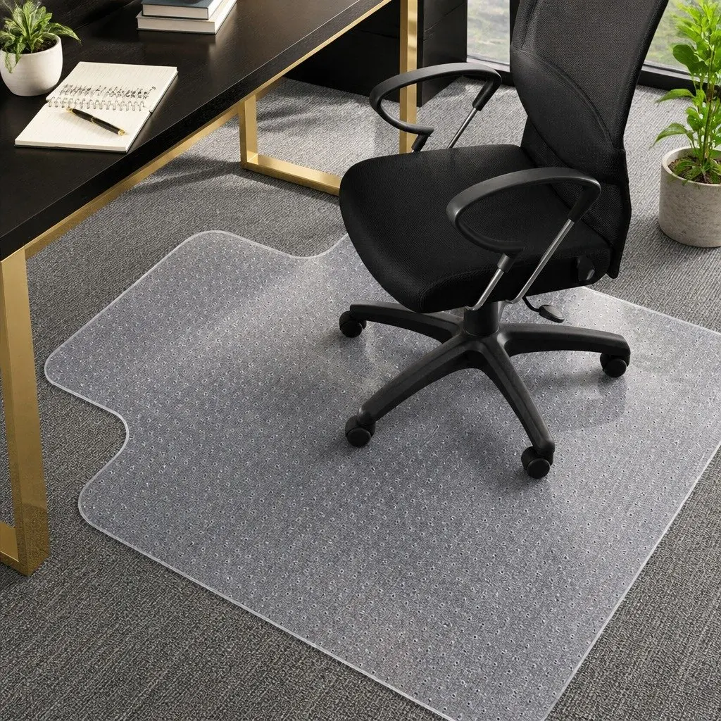 Chair Mat White 135cm x 114cm Gripper Backing for Carpet Floor Protection