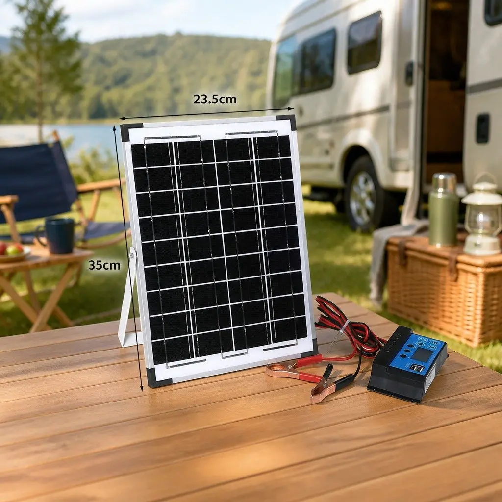 12V 10W Monocrystalline Solar Panel Kit Portable Caravan Camping USB Charger