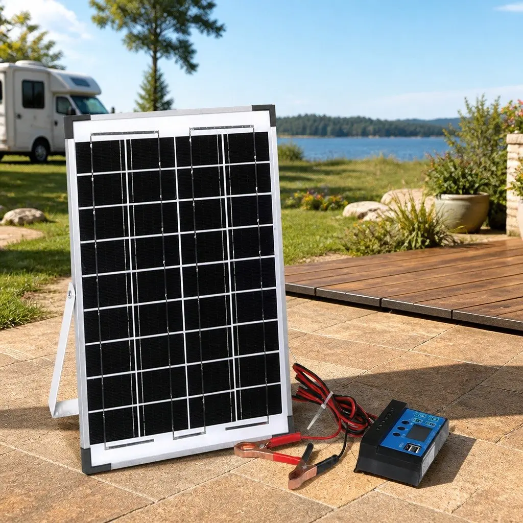 12V 10W Monocrystalline Solar Panel Kit Portable Caravan Camping USB Charger