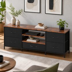 TV Stand Cabinet Entertainment Unit 140cm 5 Drawers Storage Shelves Living Room