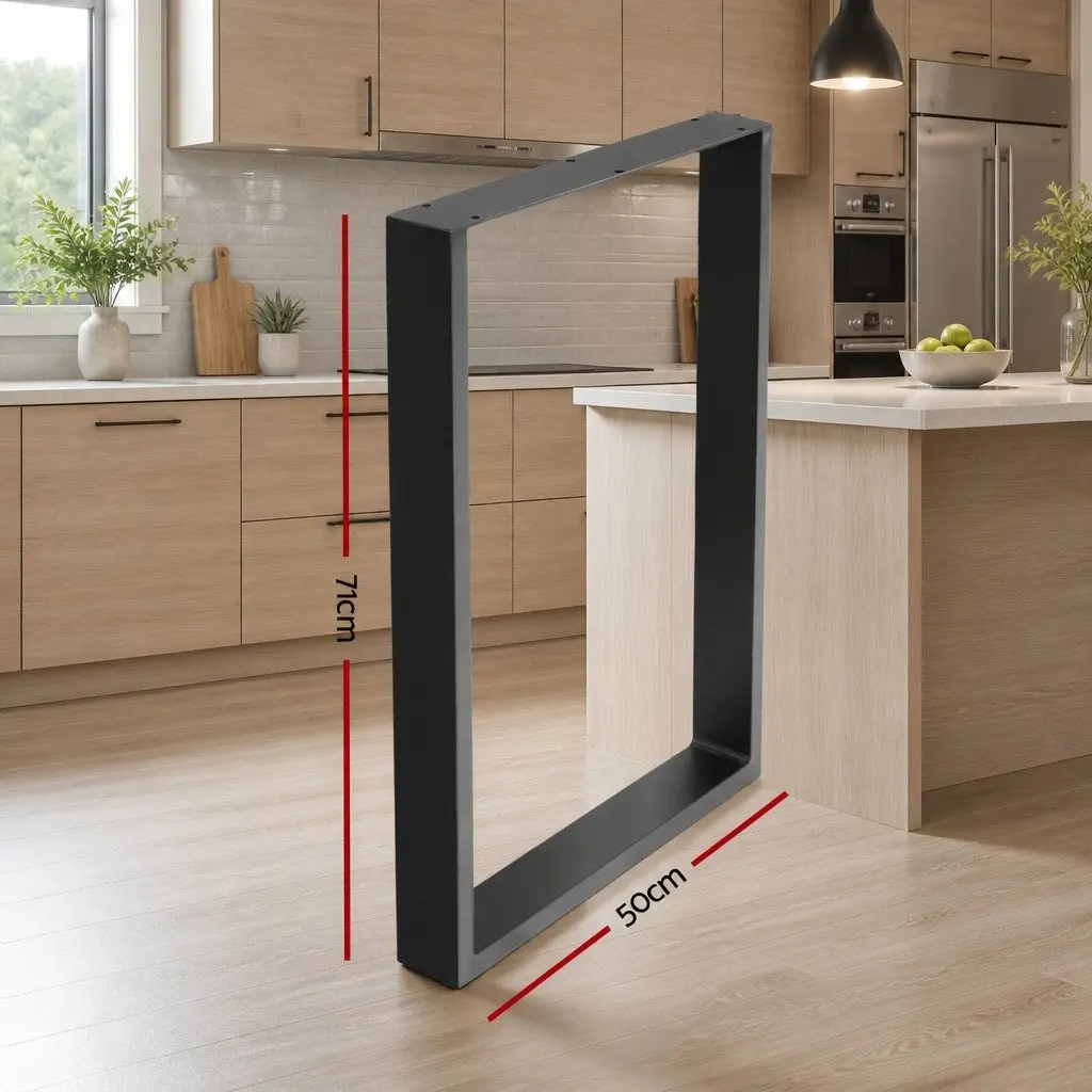 Metal Table Legs Black Rectangular 71x50cm Industrial Box Frame Set of 2