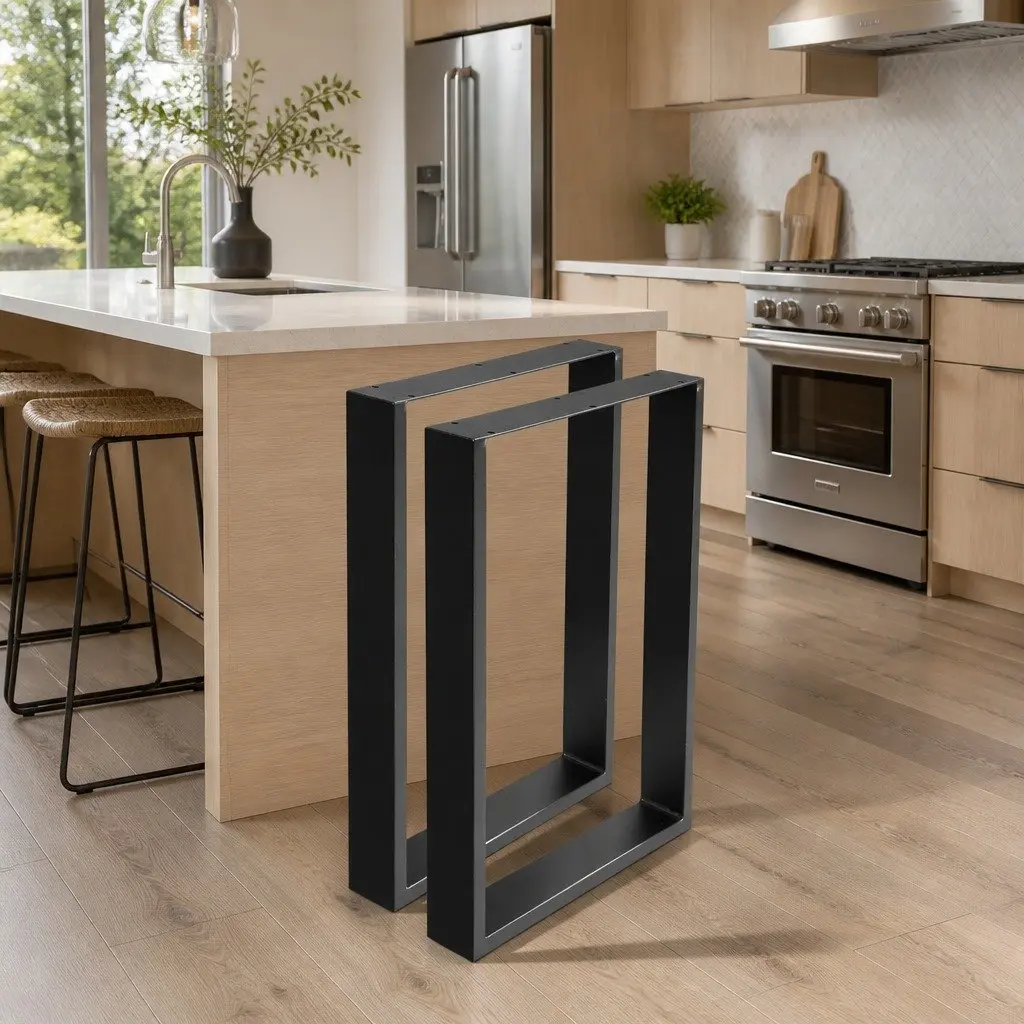 Metal Table Legs Black Rectangular 71x50cm Industrial Box Frame Set of 2