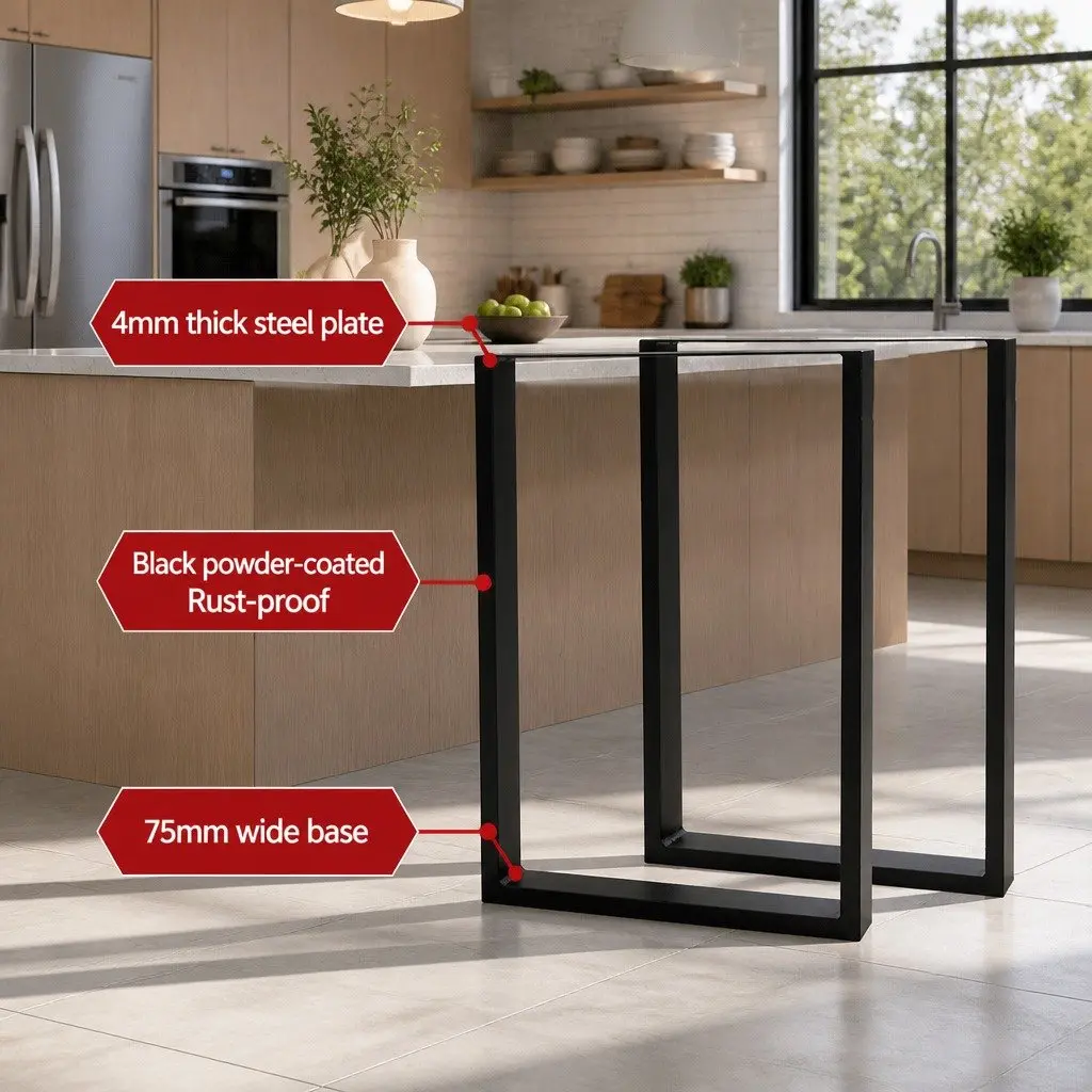 Metal Table Legs Black Rectangular 71x50cm Industrial Box Frame Set of 2