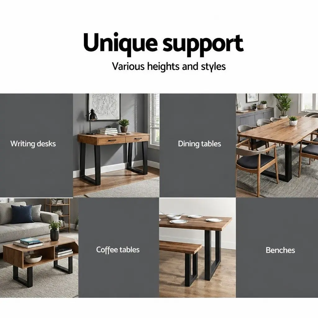 Metal Table Legs Black Rectangular 71x65cm Industrial Box Frame Support