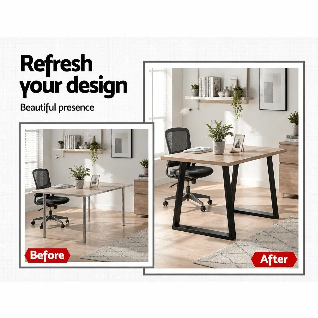 Metal Table Legs Trapezoid DIY Set of 2 Industrial Design Black 71cm Height