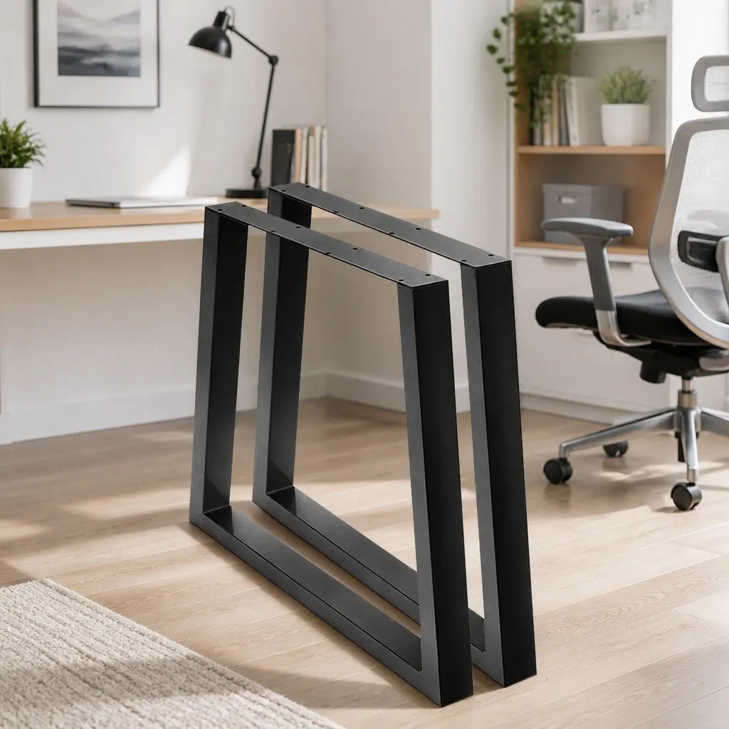 Metal Table Legs Trapezoid DIY Set of 2 Industrial Support 65x90cm Black
