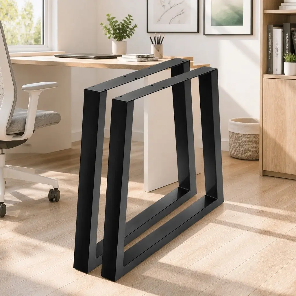 Metal Table Legs Black Trapezoid 65x90cm Industrial DIY Set of 2