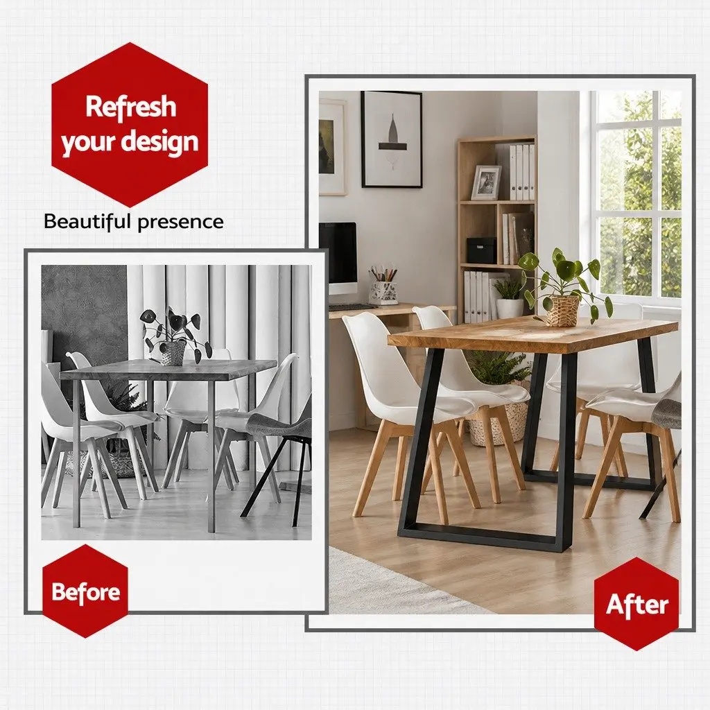 Metal Table Legs Black Trapezoid 65x90cm Industrial DIY Set of 2