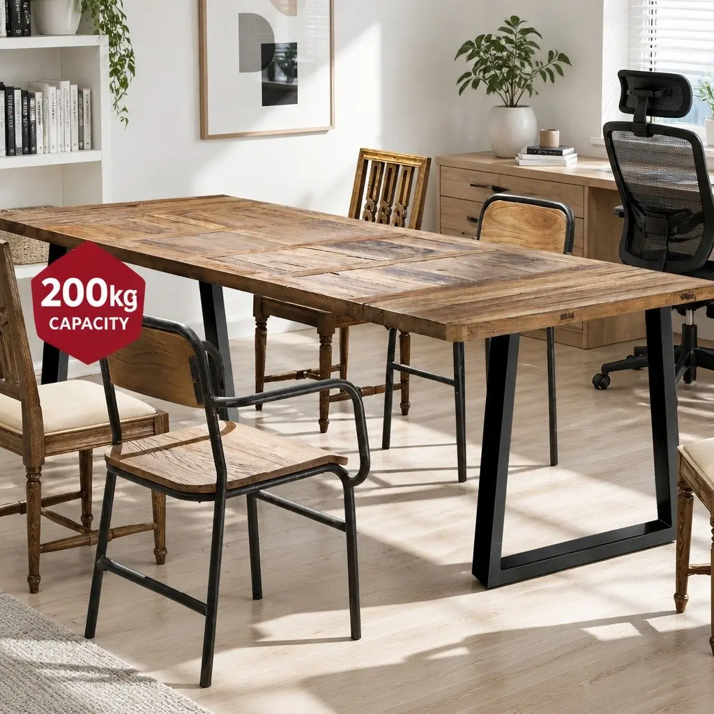 Metal Table Legs Black Trapezoid 65x90cm Industrial DIY Set of 2