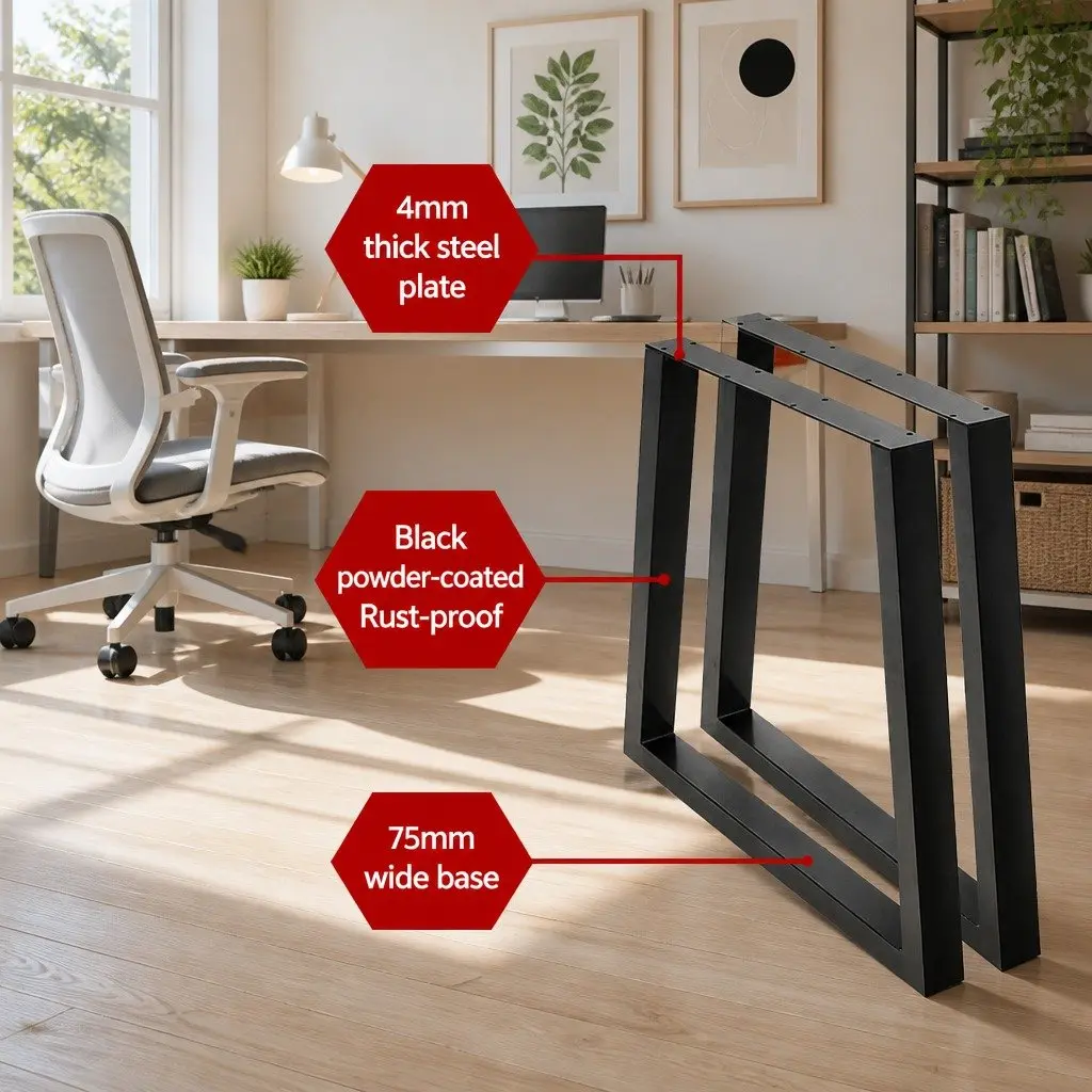 Metal Table Legs Black Trapezoid 65x90cm Industrial DIY Set of 2