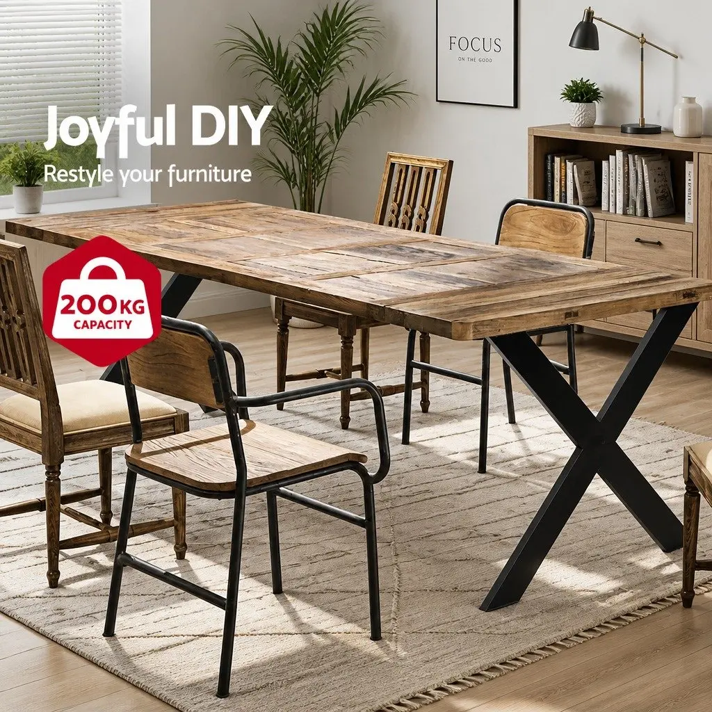 Metal Table Legs X-shaped DIY Set of 2 Industrial Design 71cm Height Black