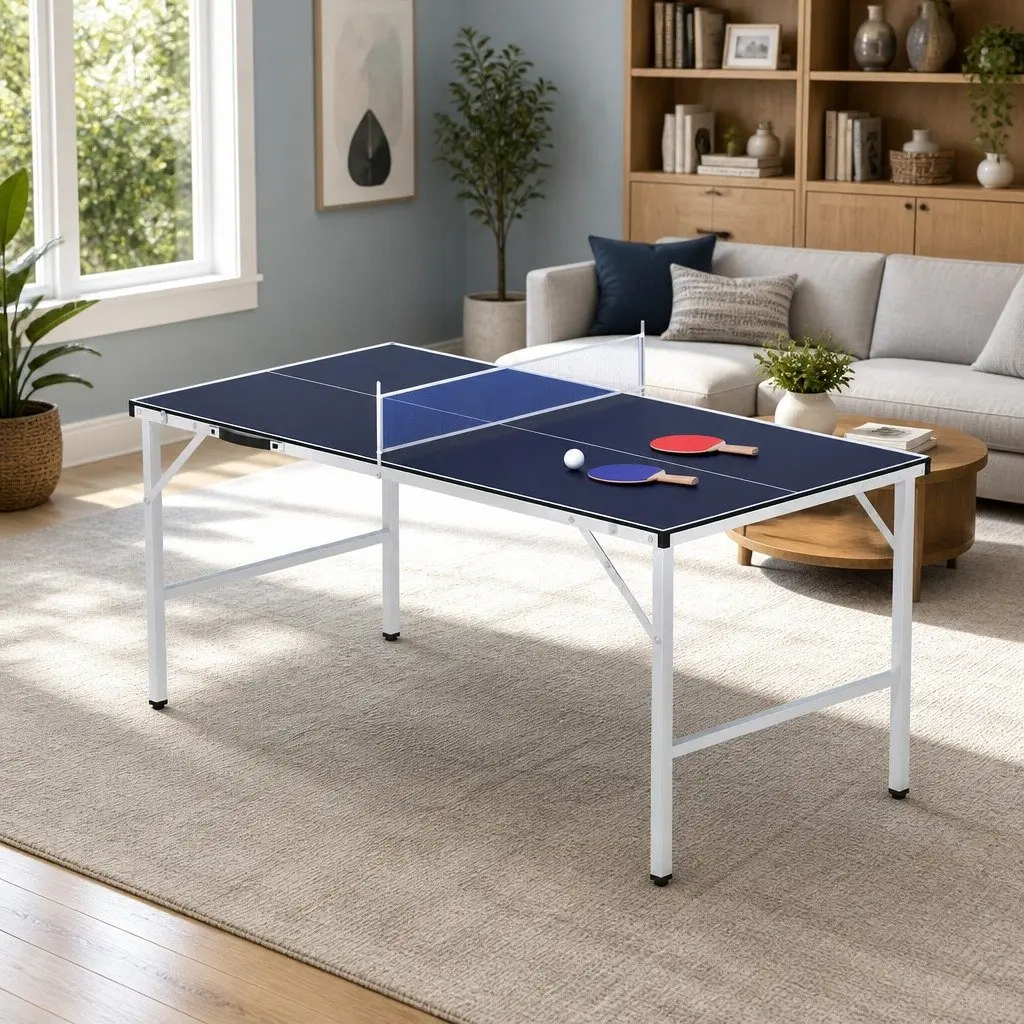 Table Tennis Table Blue Foldable Portable Indoor High Rebound Playing Surface