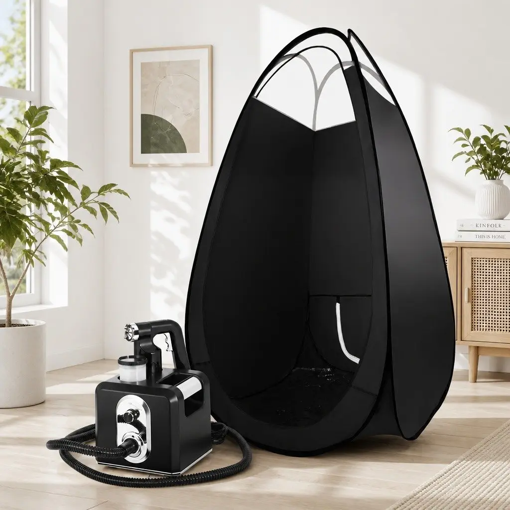 Spray Tanning Equipment Black 500W HVLP Spray Gun with Adjustable Patterns and Heat Function Self-Erecting Pop-Up Tent