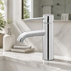 Basin Mixer Tap Round Bathroom Sink Faucet Chrome Silver Vanity Laundry