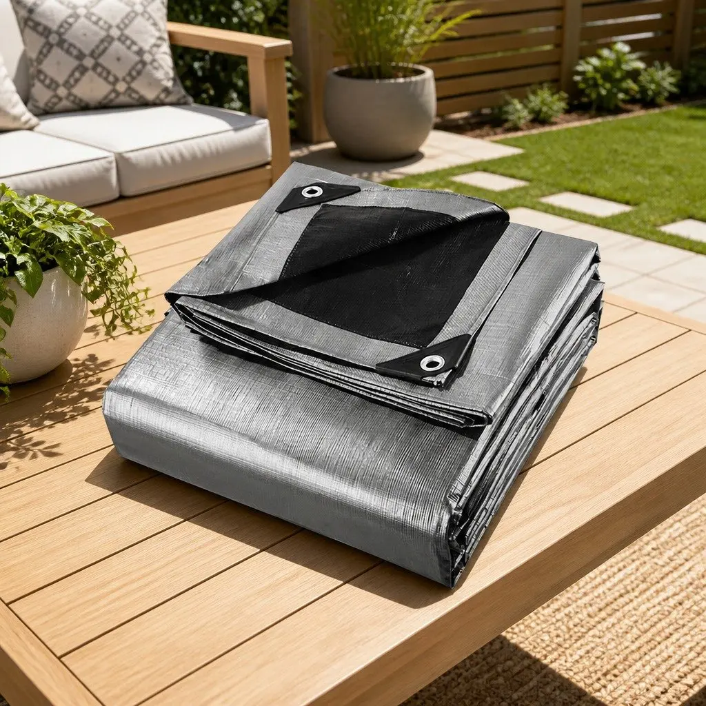 Heavy Duty Poly Tarp Silver Black 3.6x6m Waterproof Durable Camping Caravan Cover