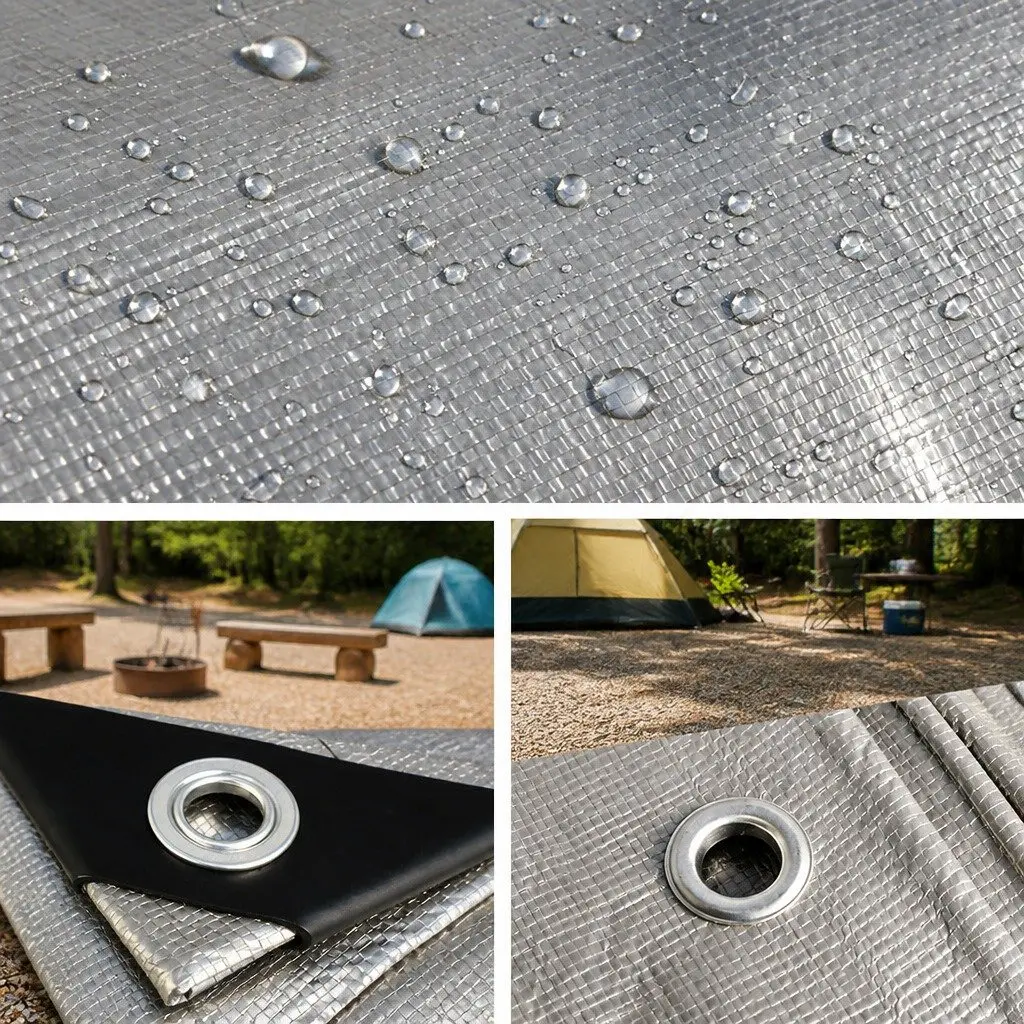 Poly Tarp Silver-Black 3x3.6m Heavy Duty Waterproof Camping Sun Cover