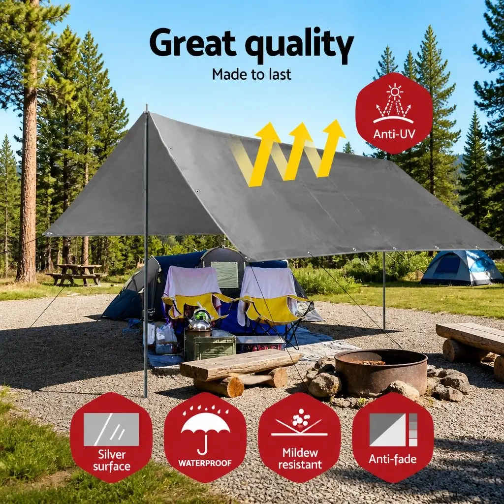 Poly Tarp Silver-Black 3x3.6m Heavy Duty Waterproof Camping Sun Cover