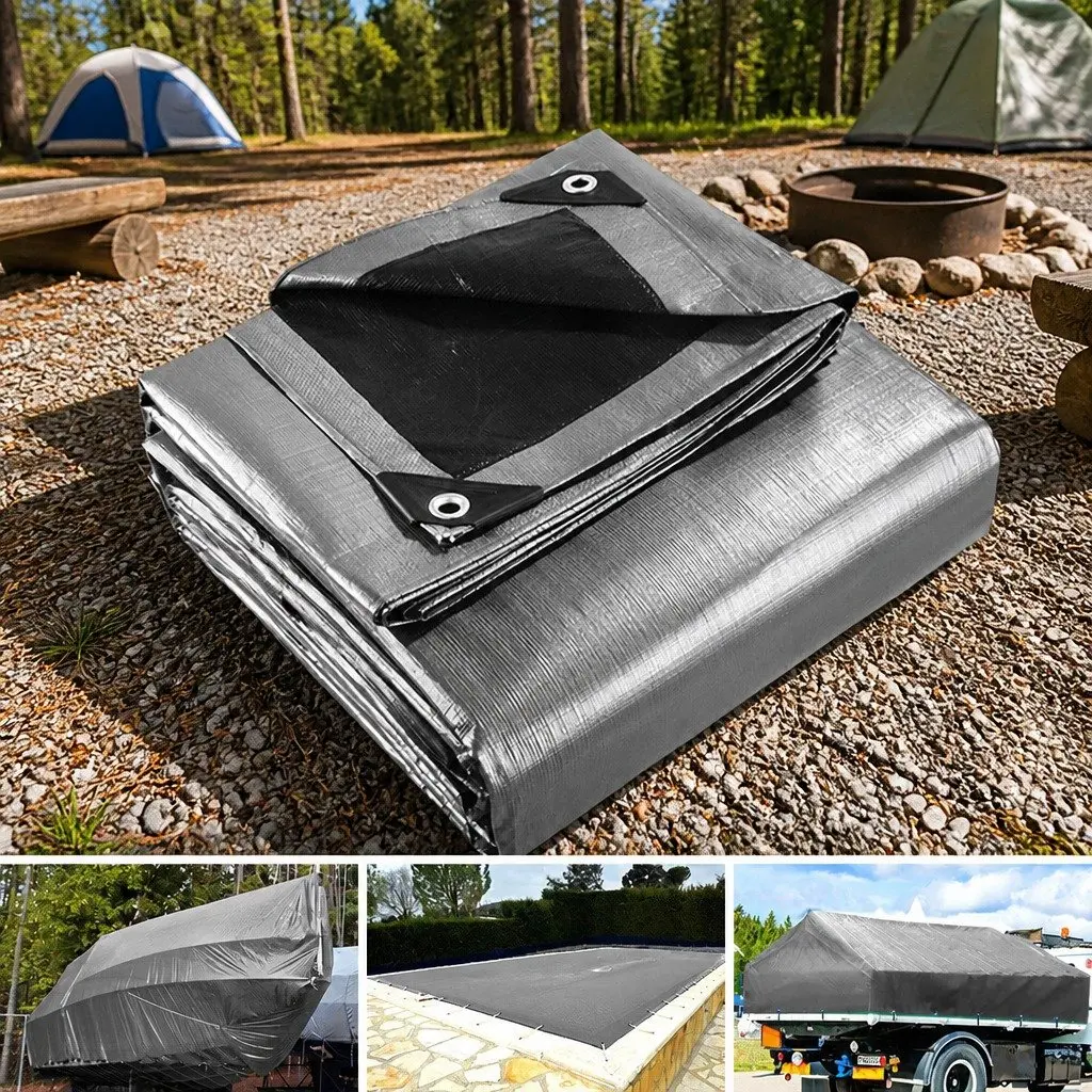 Poly Tarp Silver-Black 3x3.6m Heavy Duty Waterproof Camping Sun Cover