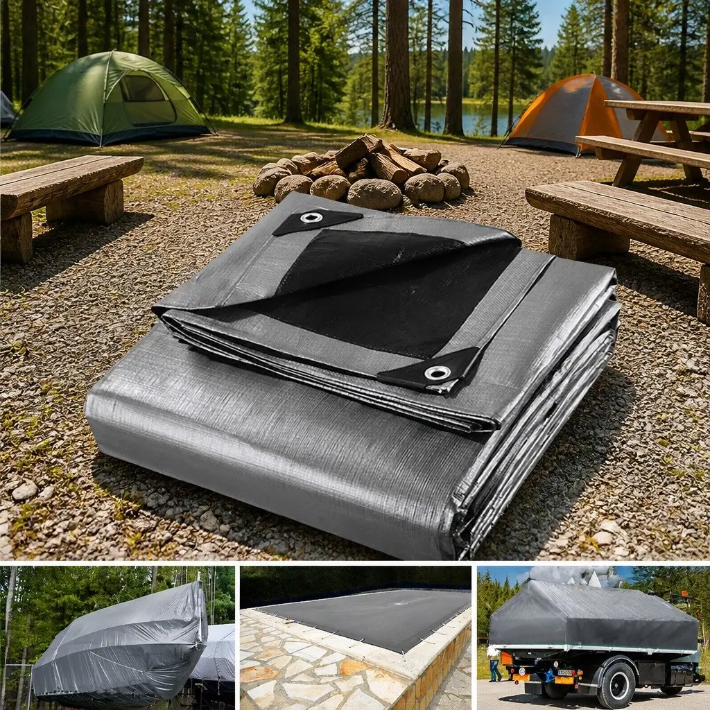 Poly Tarp Silver-Black 3x3.6m Heavy Duty Waterproof Camping Sun Cover