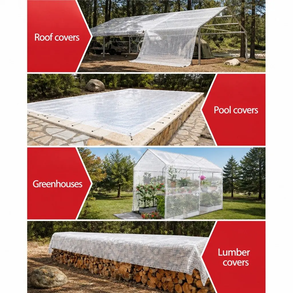 Heavy Duty Poly Tarp 9x12m Clear Waterproof Camping Cover Outdoor Protection