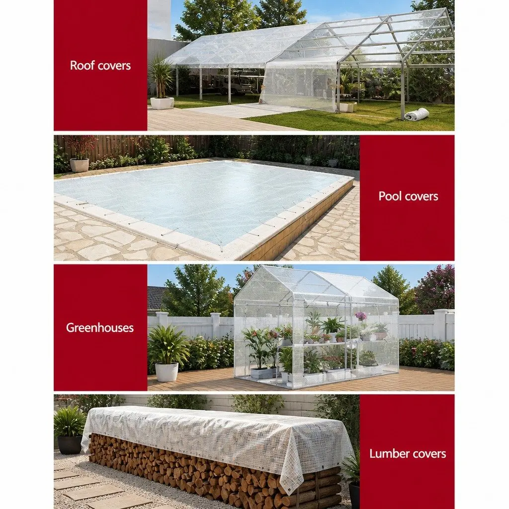 Heavy Duty Clear Poly Tarp 4x6m Waterproof UV Resistant Reinforced Edges