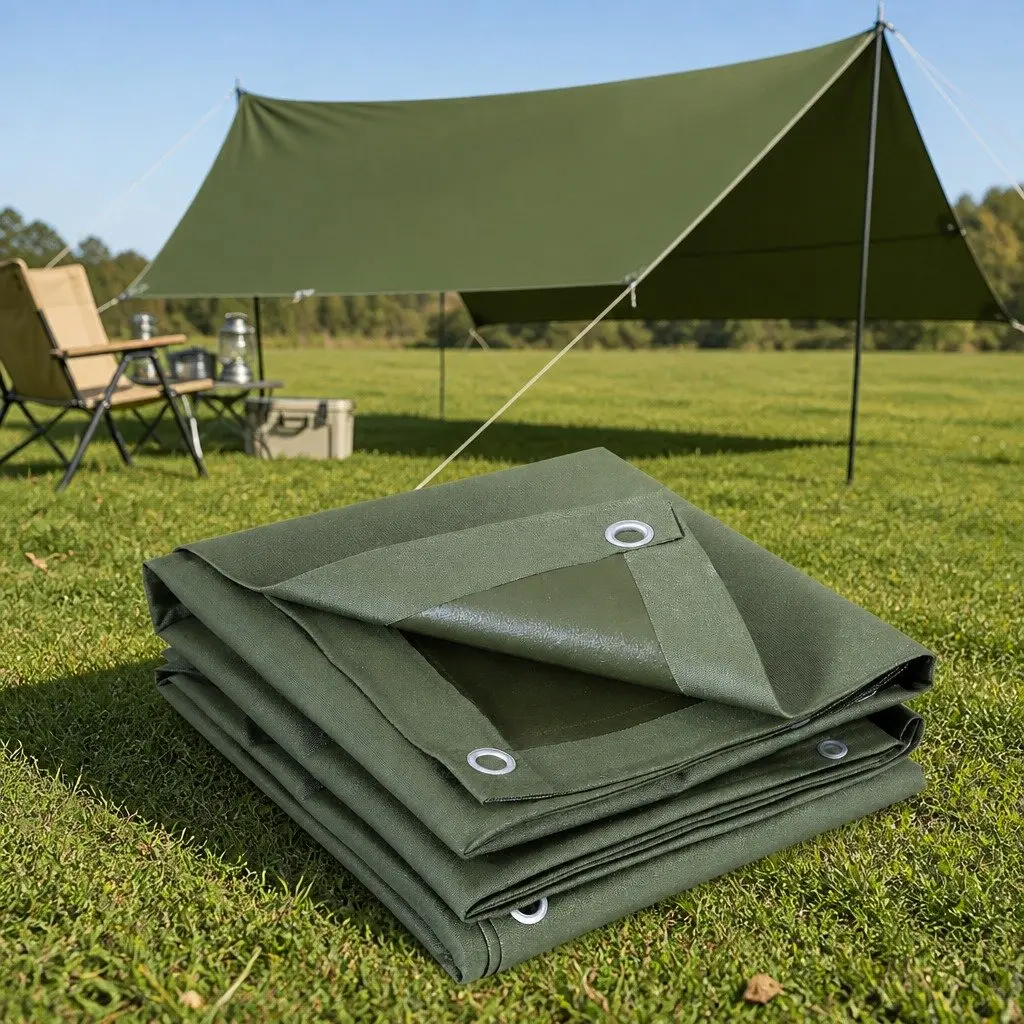 Heavy Duty Tarp Green 4x6m Waterproof UV Resistant Canvas with Reinforced Edges and Steel Eyelets